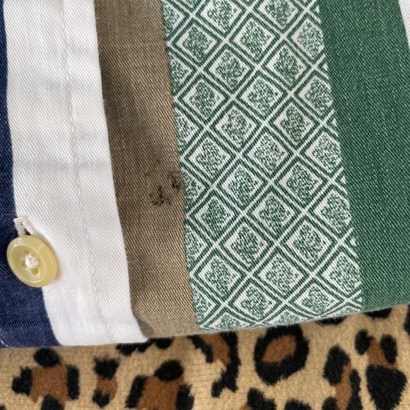 Vintage Trader Bay XL Striped Short Sleeved Collared Button Down Top Green Blue - Picture 3 of 9